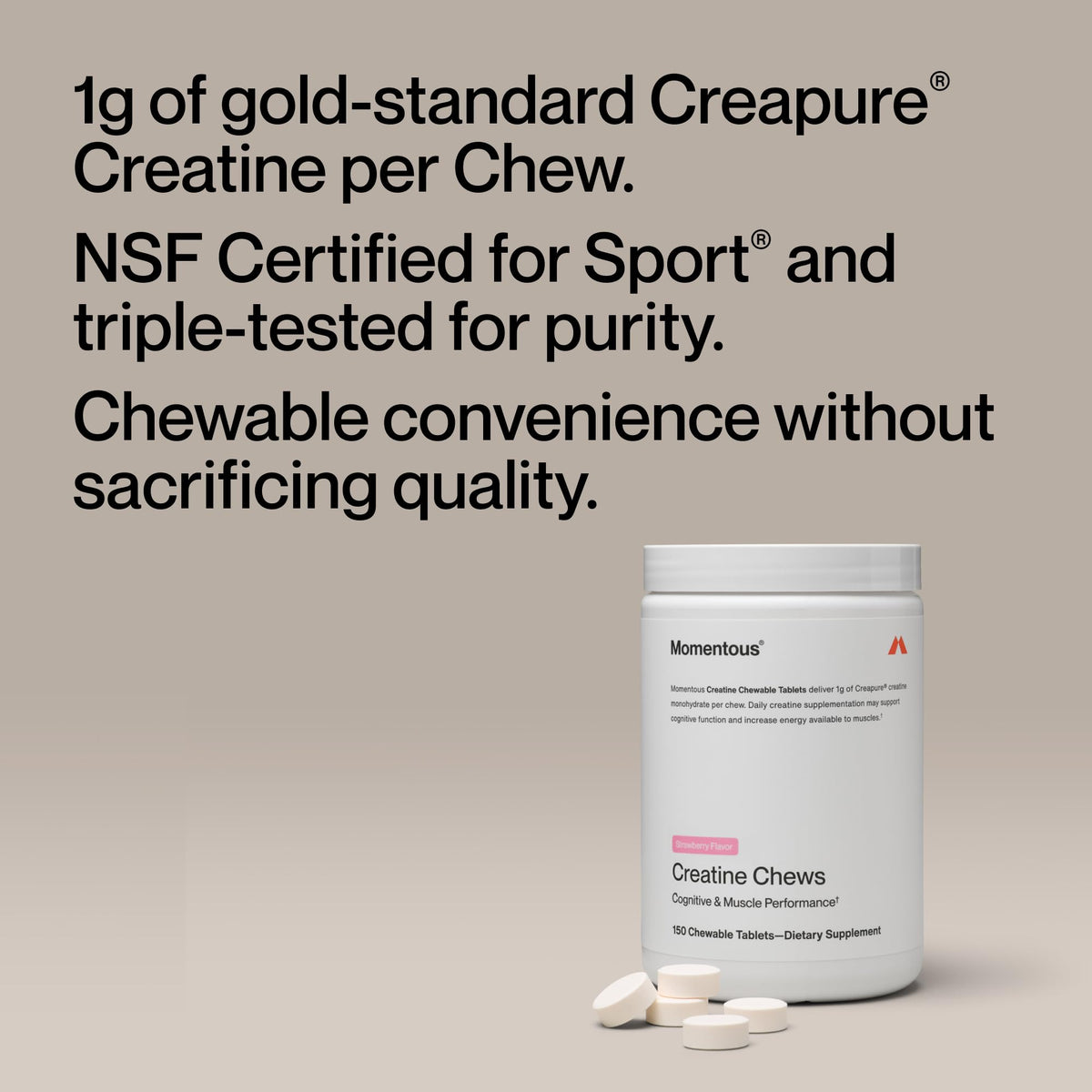 Momentous Chews de Créatine Monohydrate saveur fraise, tablettes à mâcher