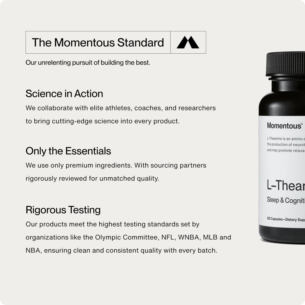 Momentous L-Théanine 200mg sur une table en bois