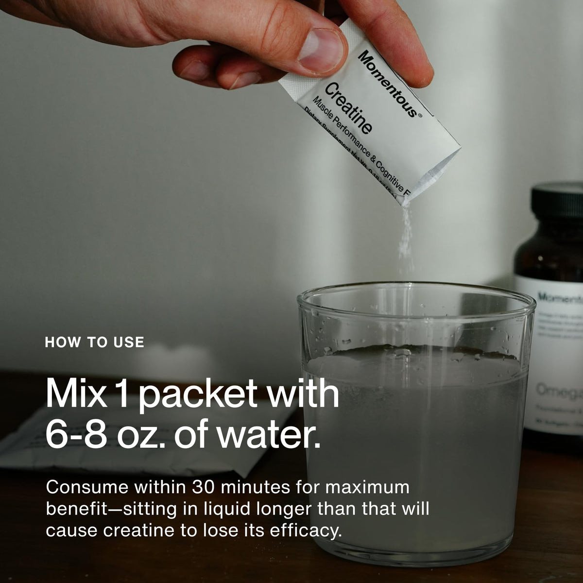 Momentous poudre de créatine monohydrate 5g en utilisation sportive