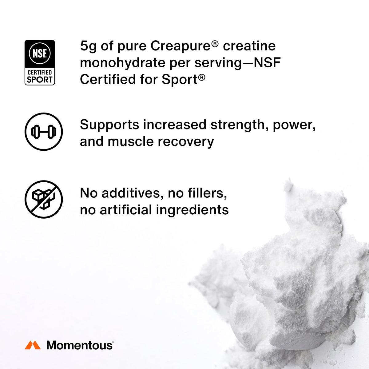 Momentous Poudre de Créatine Monohydrate au Citron, étiquette du produit