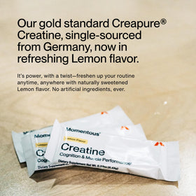 Momentous Poudre de Créatine Monohydrate au Citron, sachet ouvert