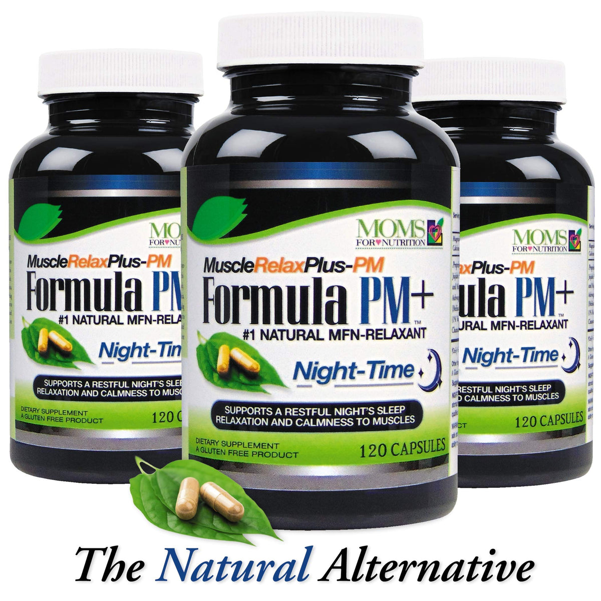 Moms For Nutrition PM Plus capsules avec un verre d'eau