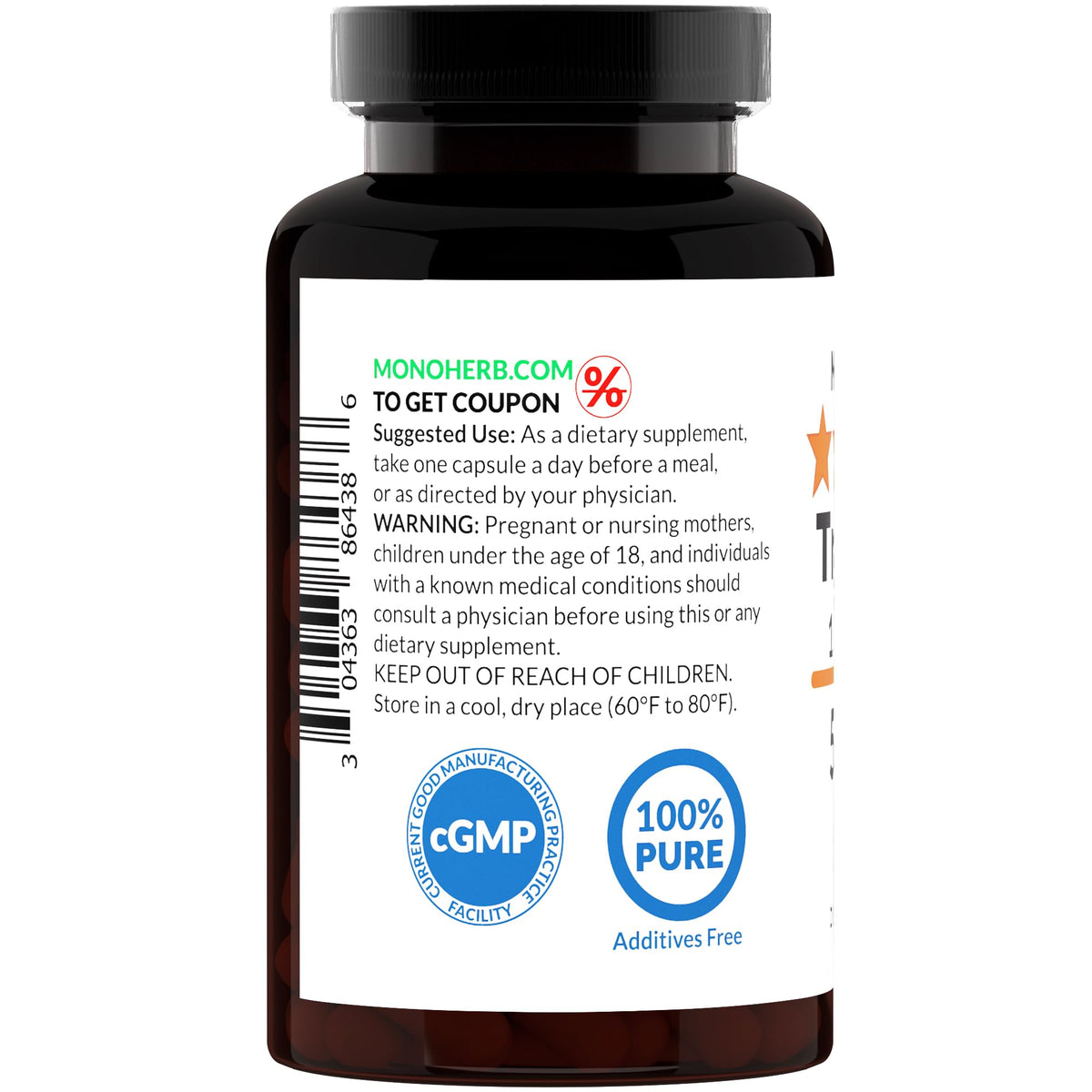 MONOHERB Extrait de Champignon Tremella 500 mg 180 Capsules, emballage