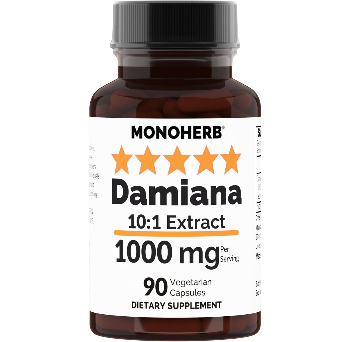 MONOHERB Extrait de Damiana 1000 mg gélules végétales vue de face