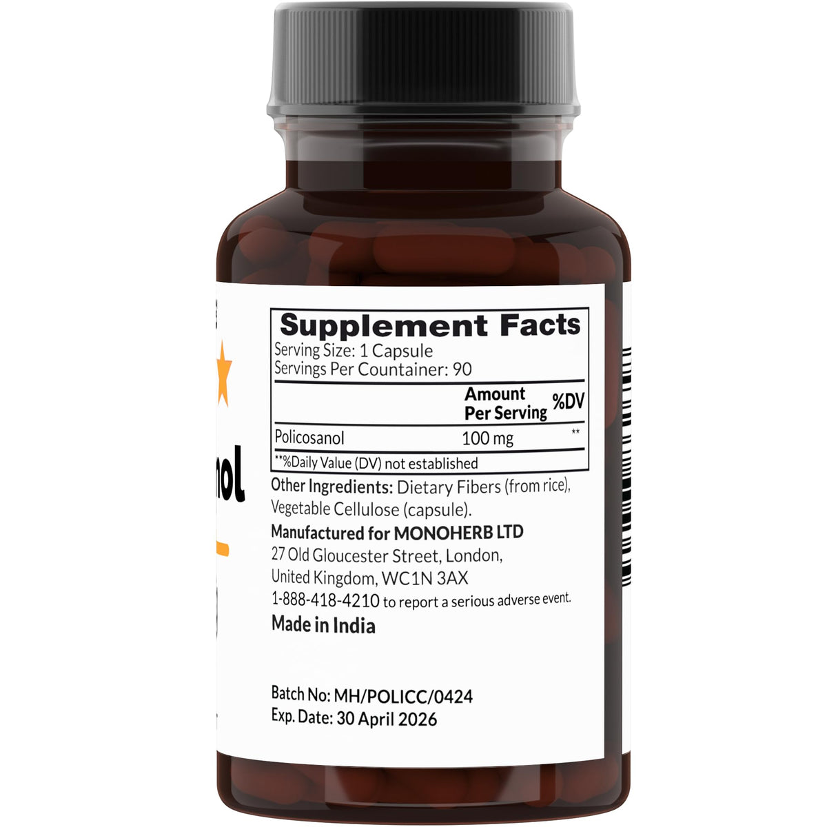 MONOHERB Policosanol 100 mg capsules végétales en boîte