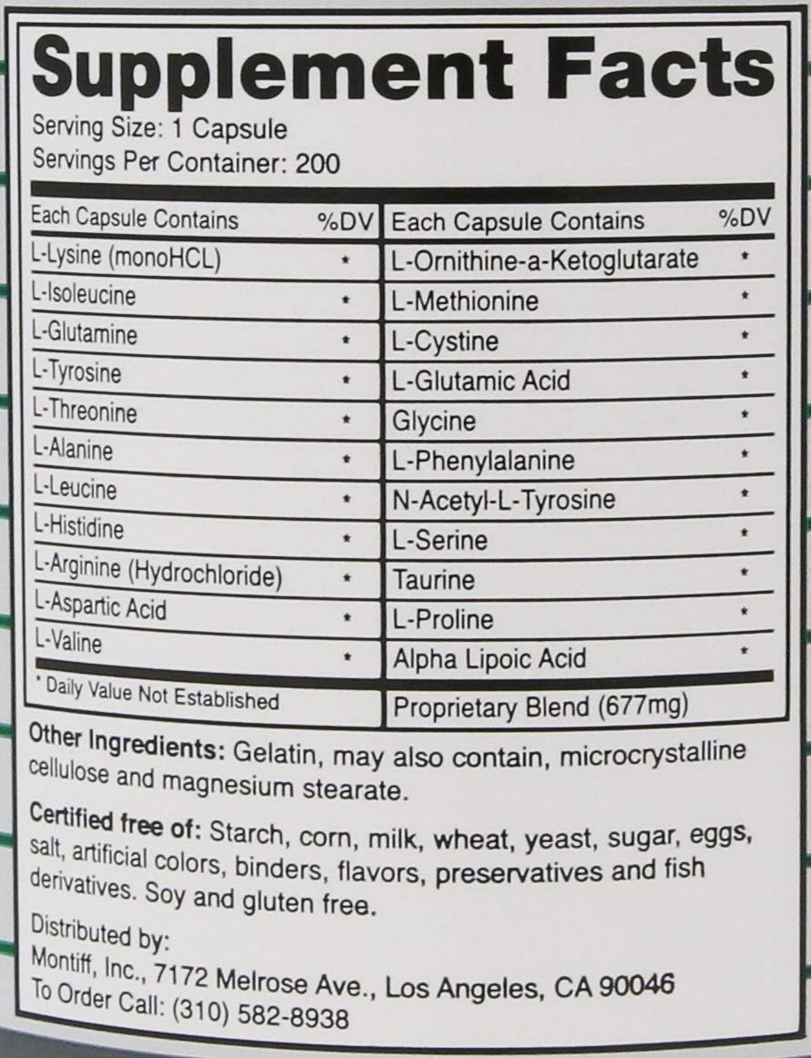Montiff All Basic 677 mg 200 Capsules avec étiquette détaillée