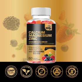 Mood Mingle Gummies Calcium avec des fruits frais en arrière-plan