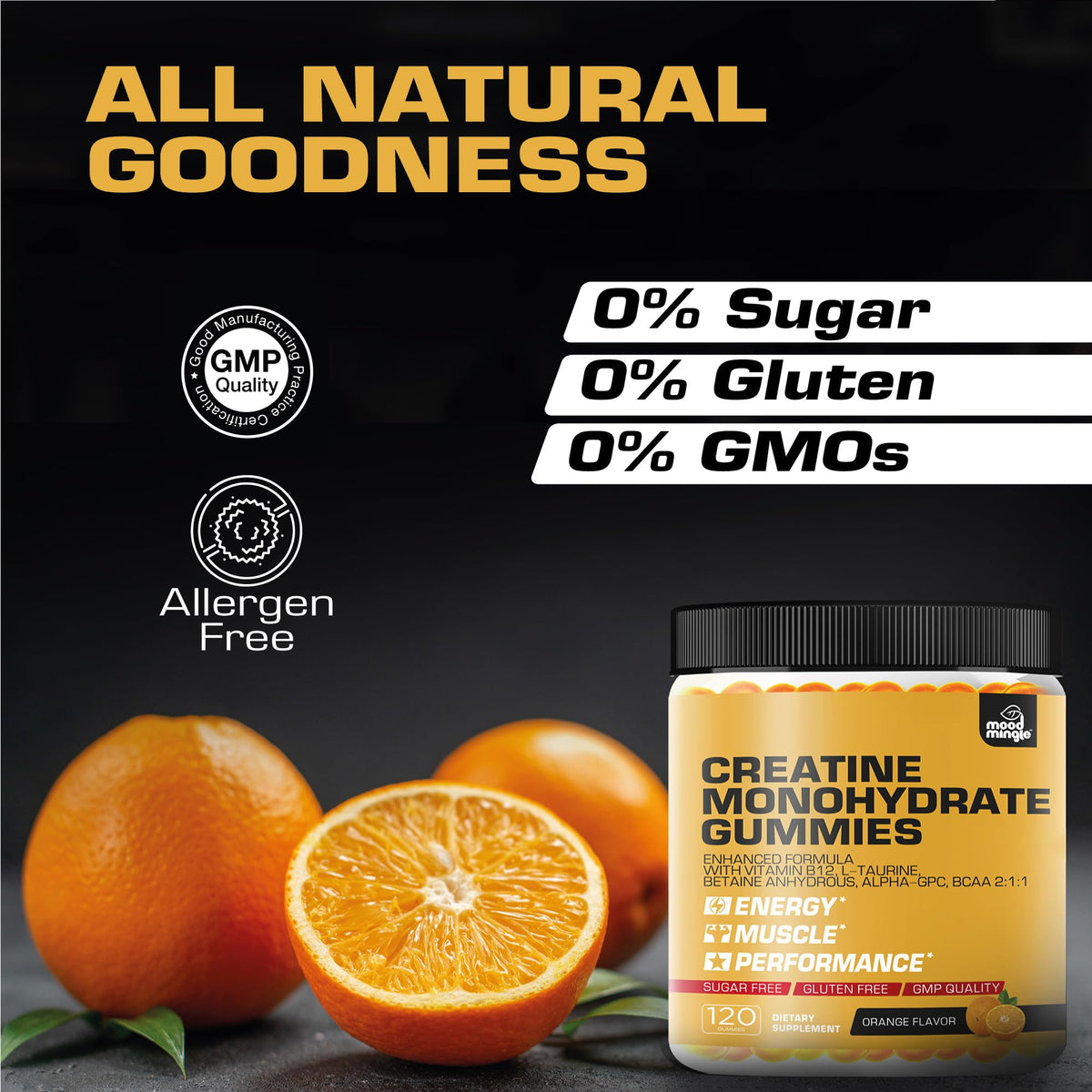 Mood Mingle Gummies de Créatine Monohydrate 5g, vue latérale du flacon