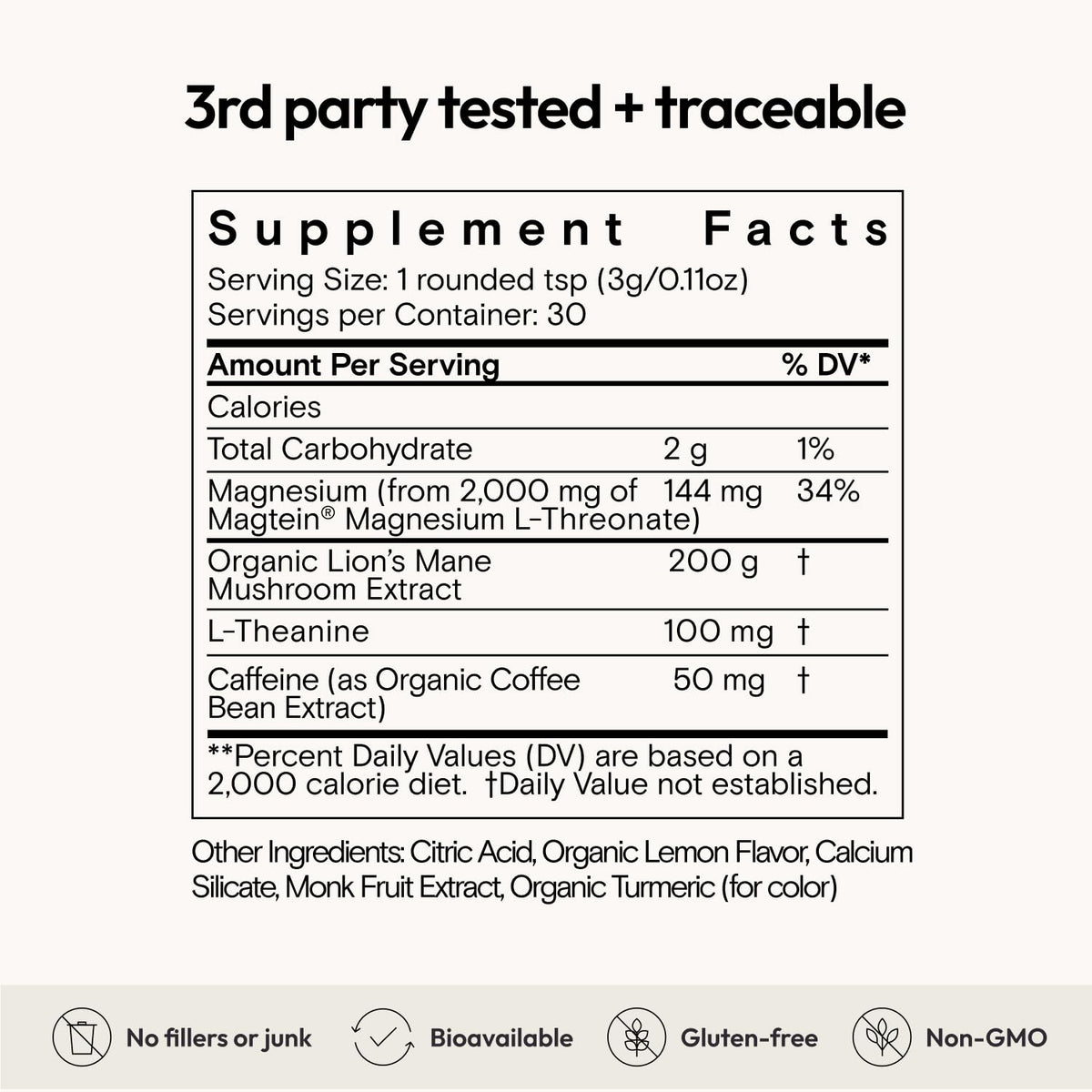 Moon Juice Neuro Magnesi-Om 299g vue arrière avec informations nutritionnelles