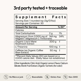 Moon Juice Neuro Magnesi-Om 299g vue arrière avec informations nutritionnelles
