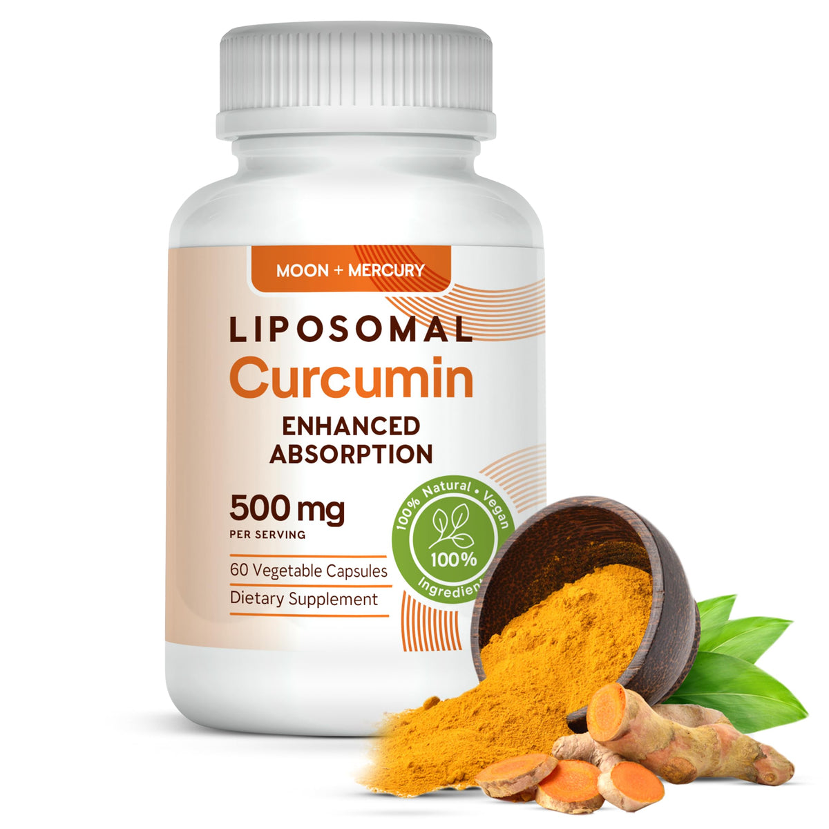 Moon + Mercury Complément Alimentaire Curcuma Liposomal 500mg - 60 Capsules vue de face