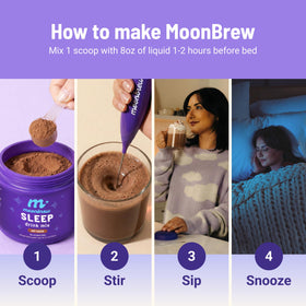 MoonBrew Chocolat Chaud au Magnésium pot ouvert avec cuillère