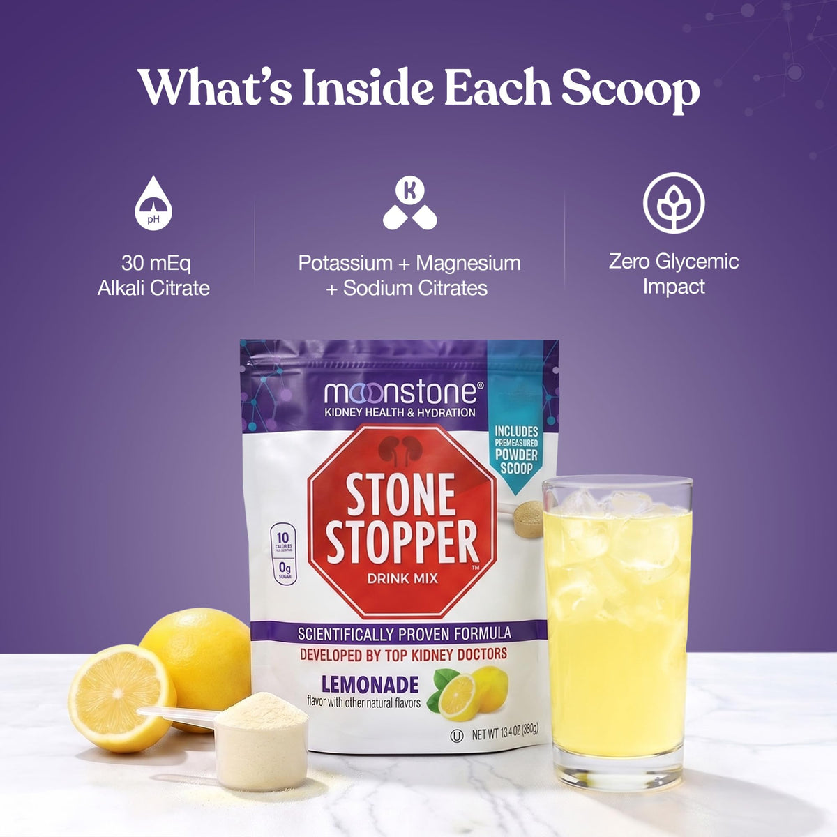 Moonstone Mélange Boisson Citronnade étiquette et informations nutritionnelles