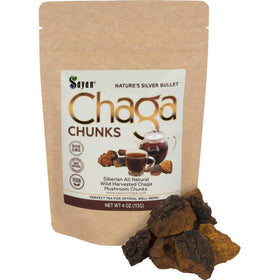 Morceaux de Chaga Sayan 4 oz dans un sachet transparent