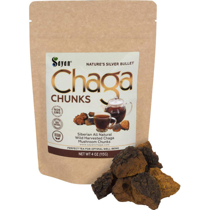 Morceaux de Chaga Sayan 4 oz dans un sachet transparent