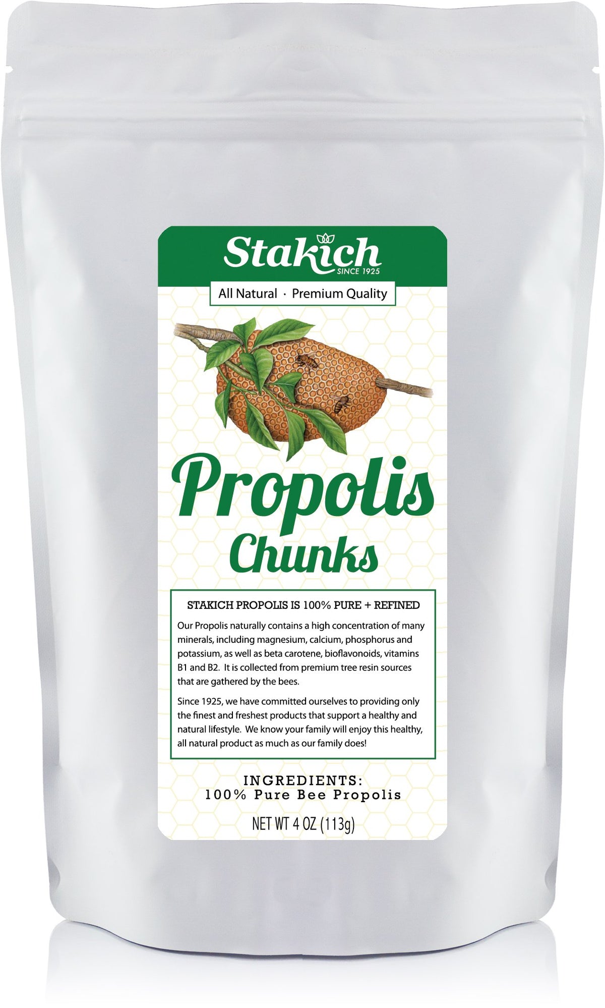 Morceaux de propolis brut Stakich dans un paquet de 122g