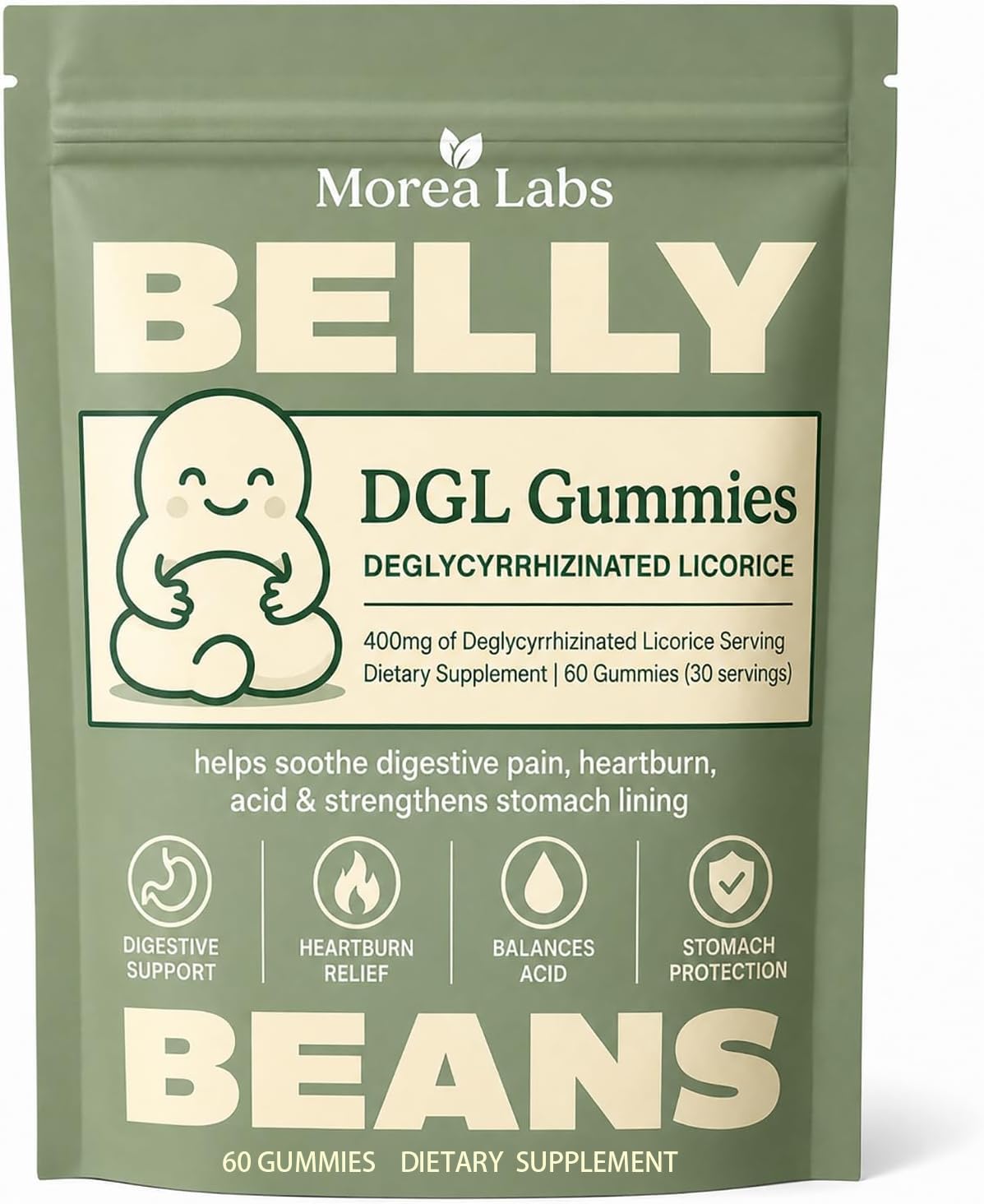 Morea Labs Gummies DGL 400mg Extrait de Réglisse, emballage avant