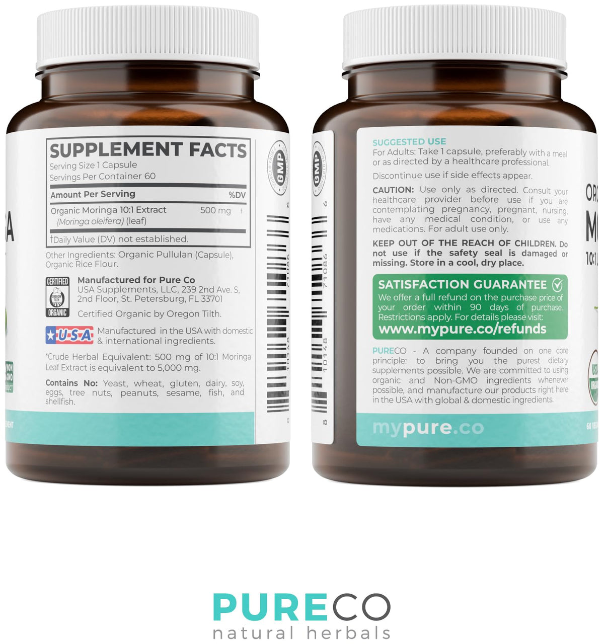 Moringa Bio PURE CO 500mg, format pour 2 mois d'utilisation