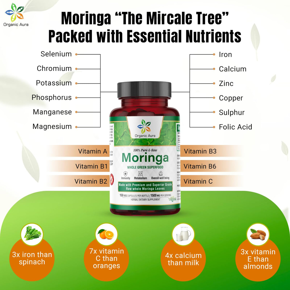 Moringa Organic Aura avec des feuilles de Moringa