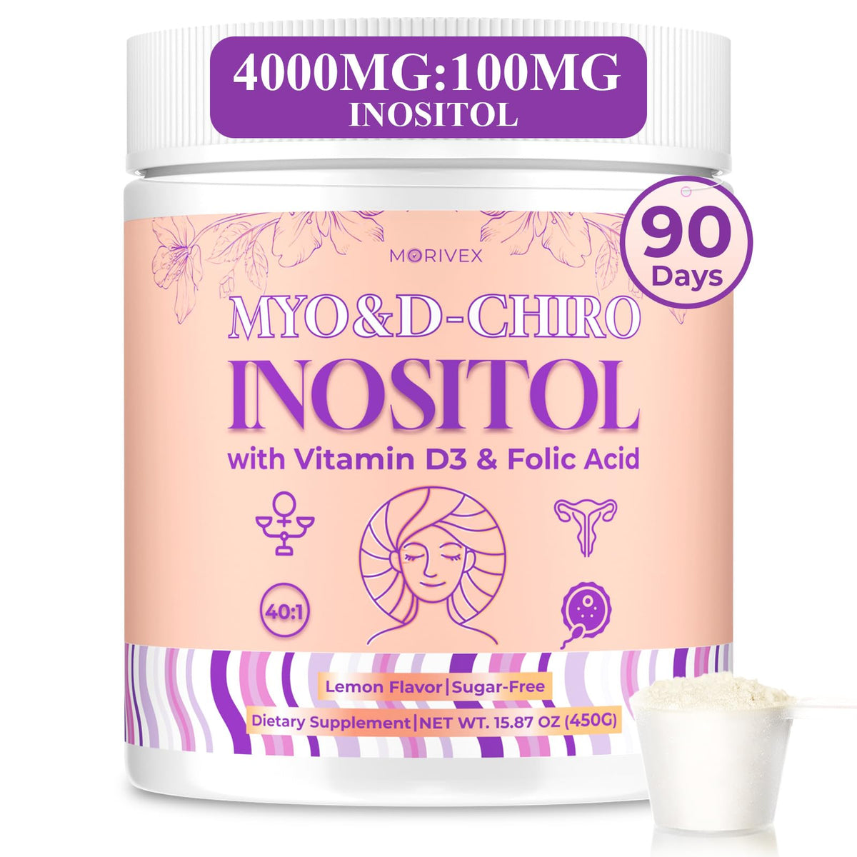 Morivex Myo-Inositol 4000mg pot de 90 jours vue de face