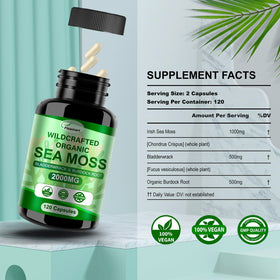 Mousse de mer Fleamart, capsules sur une surface en bois