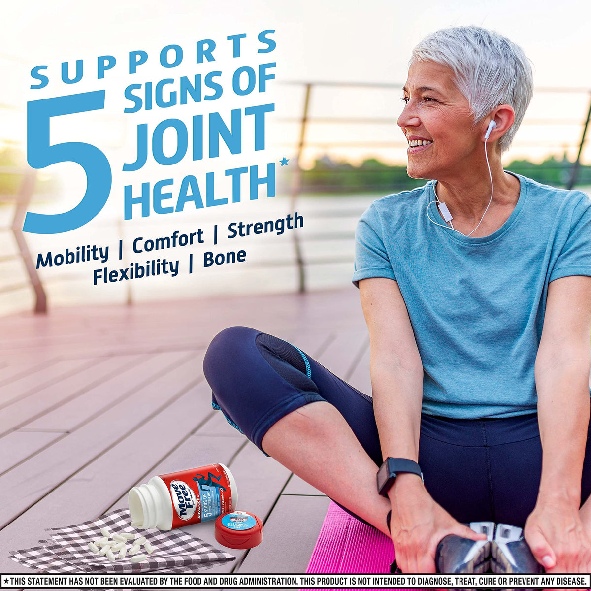 Move Free Glucosamine Chondroïtine MSM 120 comprimés sur une table