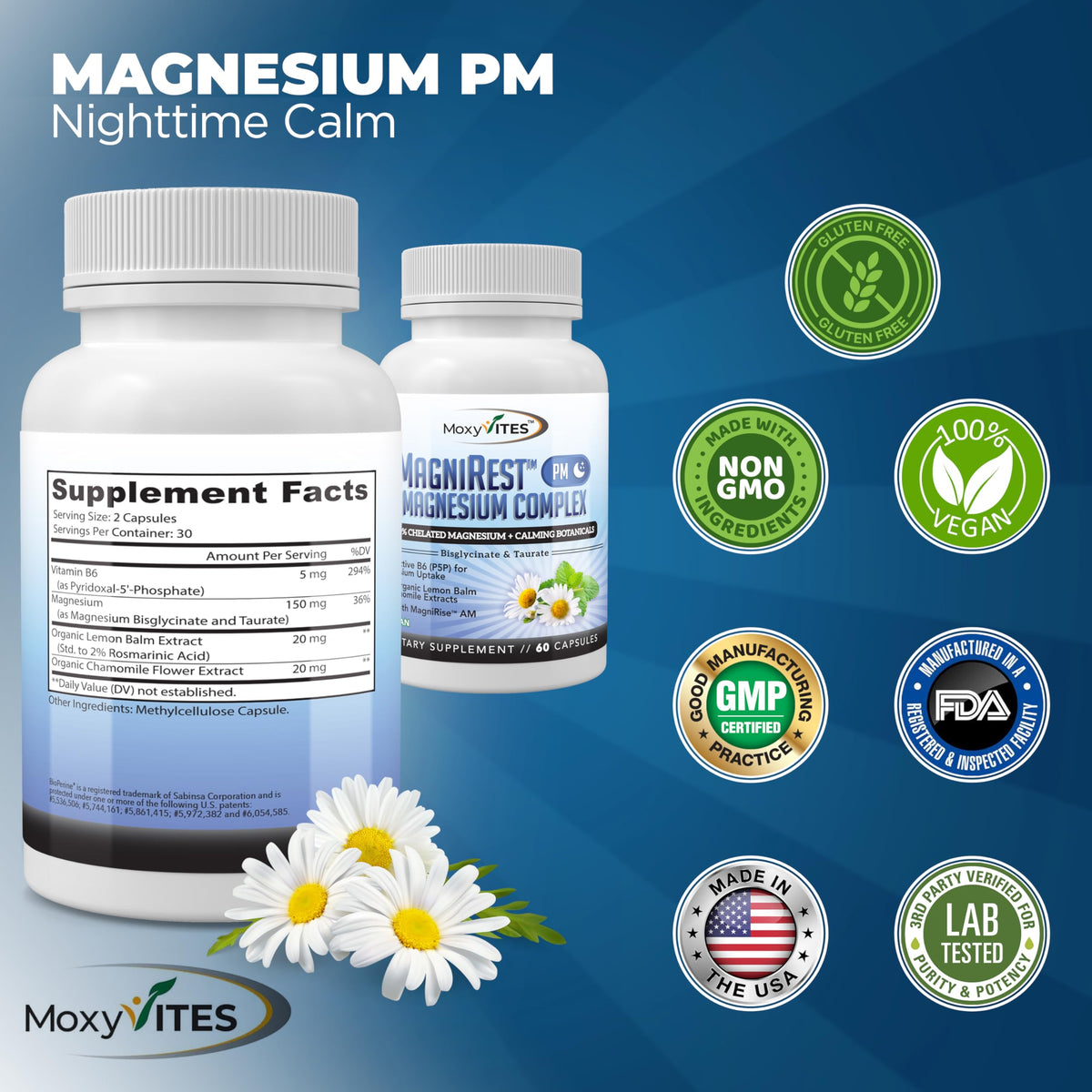 MoxyVites MagniRest PM ingrédients en gros plan