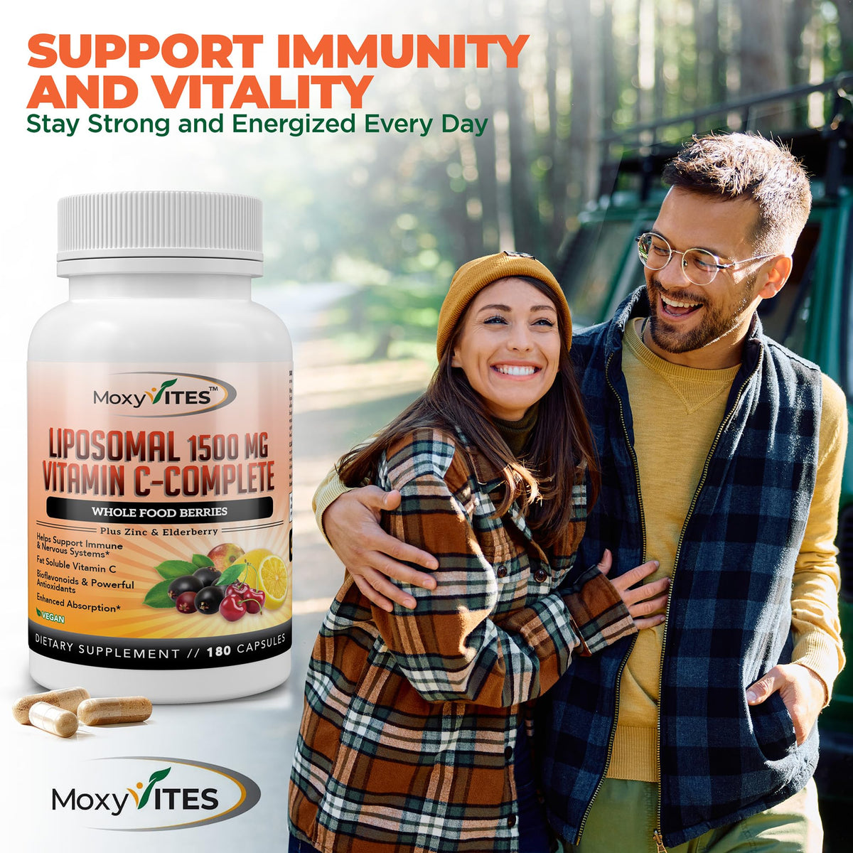 MoxyVites Vitamine C Liposomale sur une table en bois