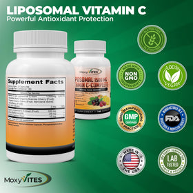 MoxyVites Vitamine C Liposomale vue latérale de la bouteille
