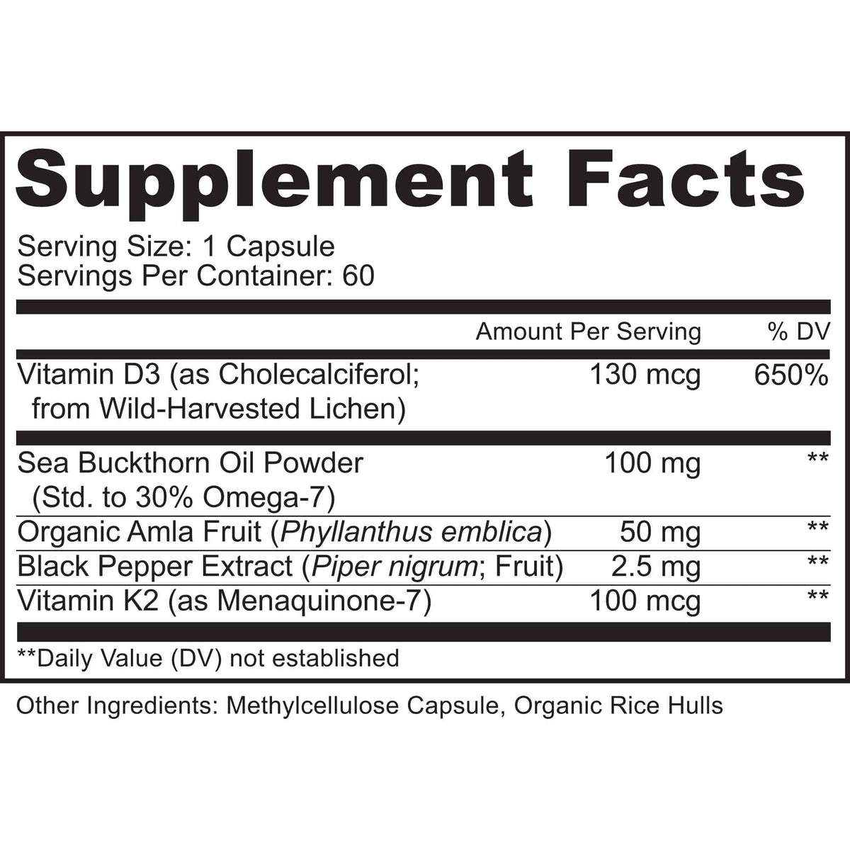 MoxyVites Vitamine D3 K2 5000 IU 60 capsules avec emballage