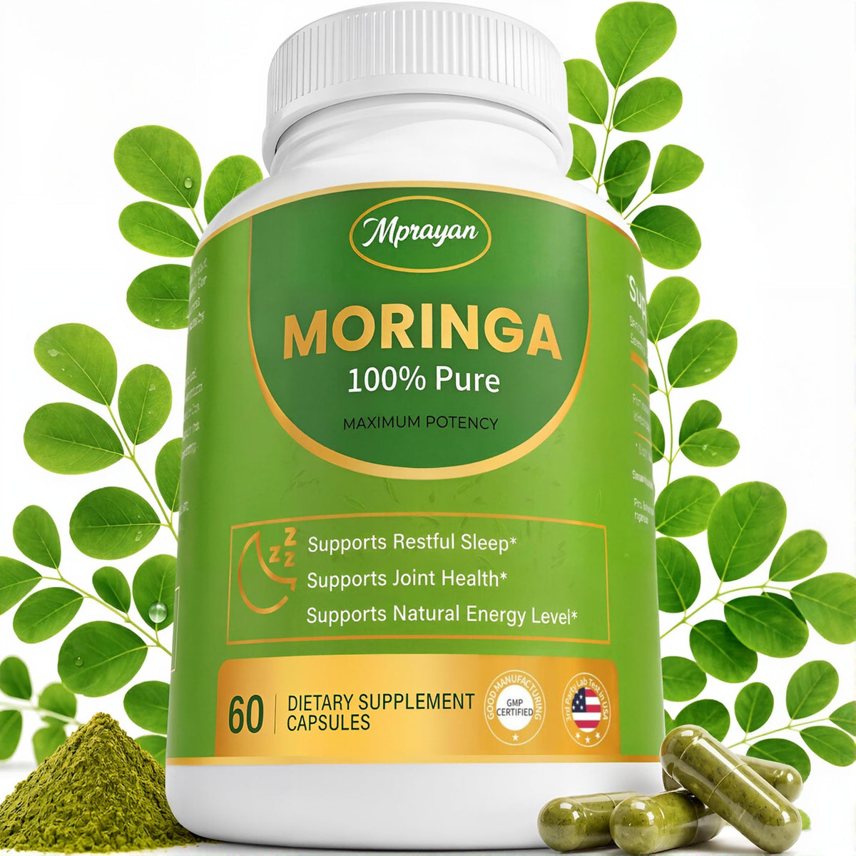 MPRAYAN Capsules de Moringa 1600mg - Flacon de 60 capsules végétaliennes