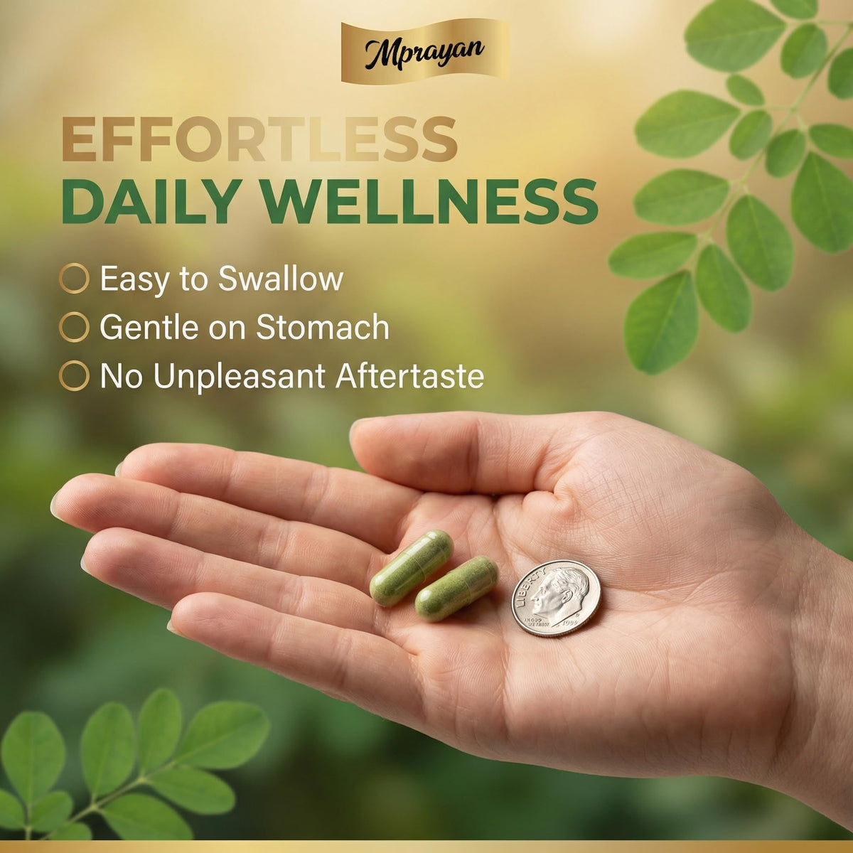 MPRAYAN Capsules de Moringa 1600mg - Flacon ouvert avec capsules