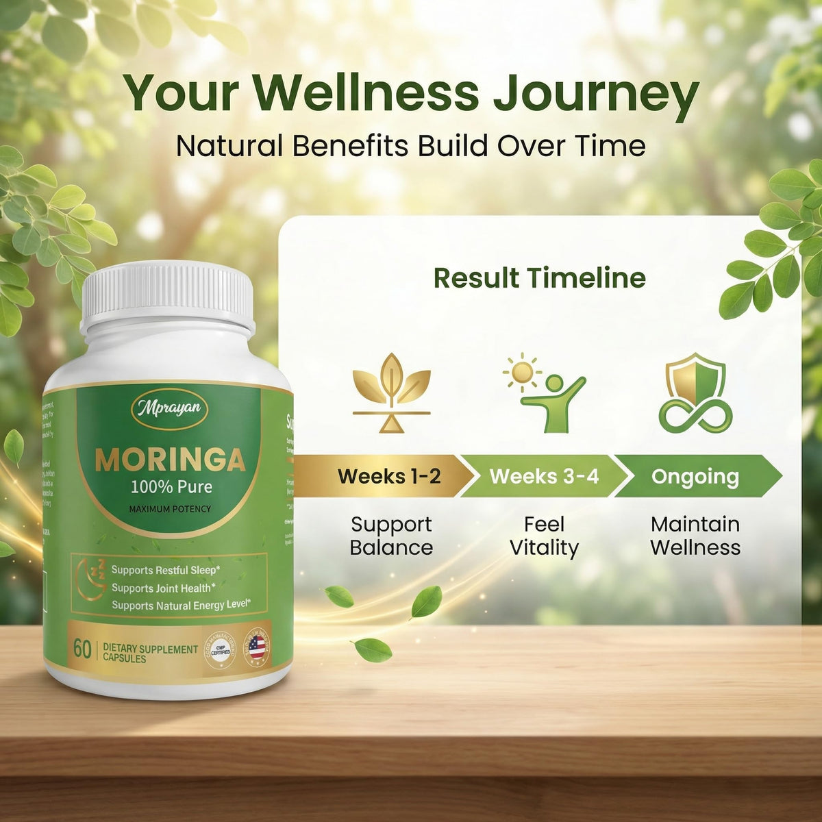 MPRAYAN Capsules de Moringa 1600mg - Vue de côté du flacon