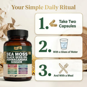 MPRAYAN Capsules de Mousse de Mer 16-en-1 et ingrédients sur table
