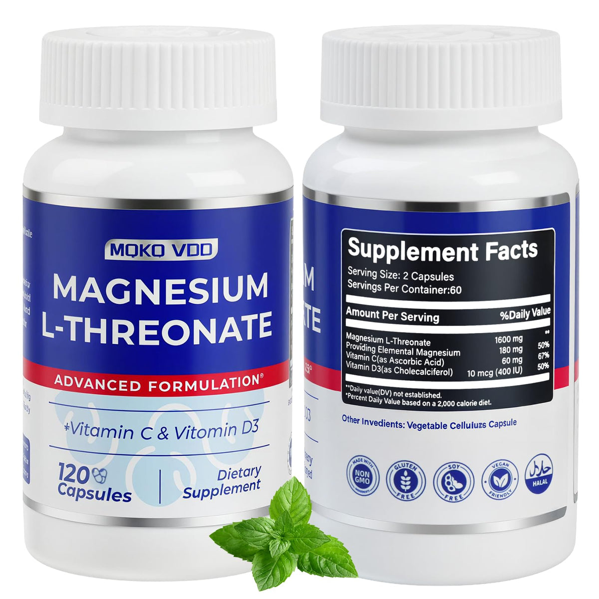 MQKQ VDD Magnésium L-Thréonate 120 capsules vue de face