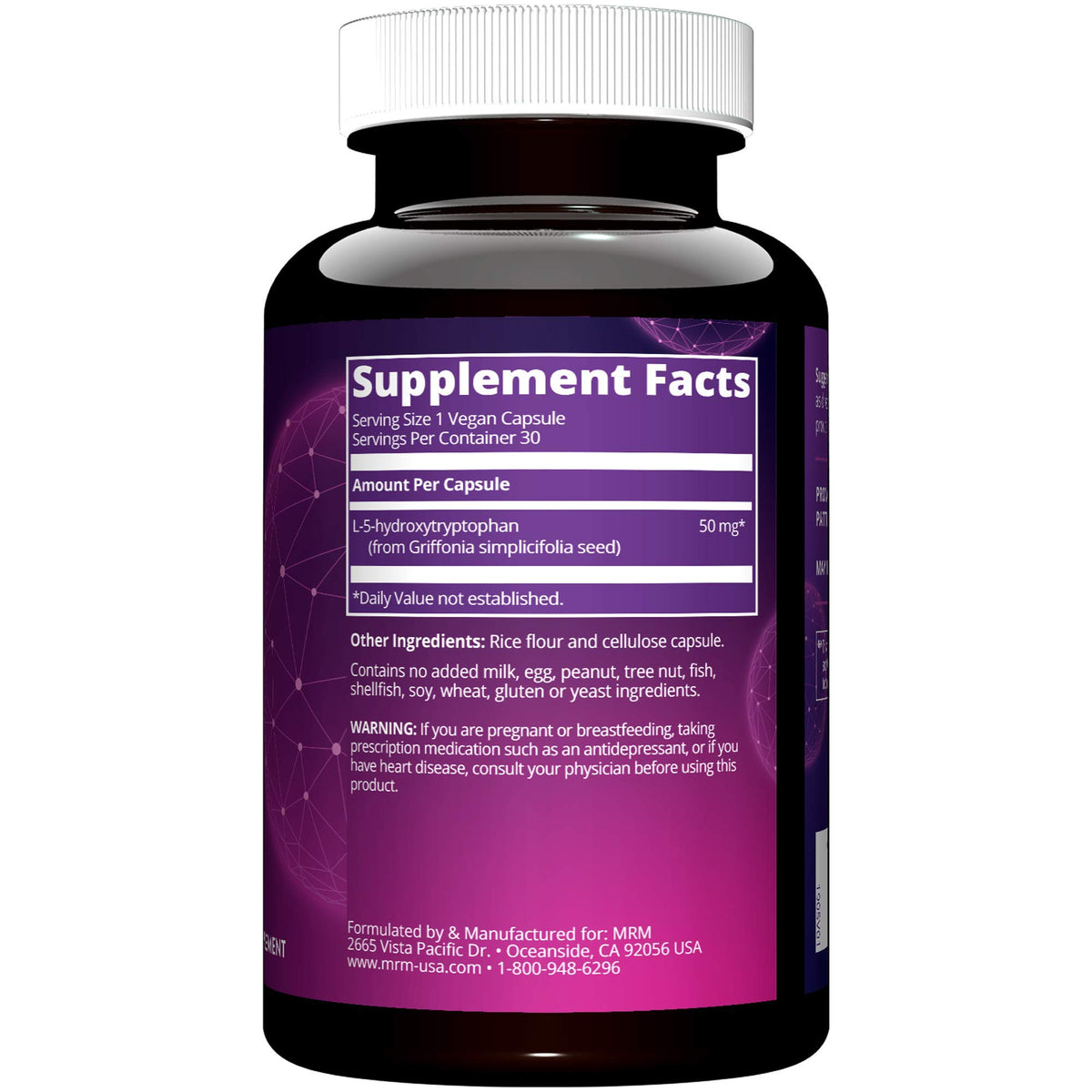MRM 5-HTP 50 mg capsules, emballage et contenu