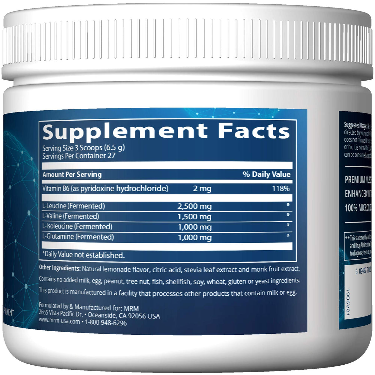 MRM BCAA + G Poudre Vegan au citron, cuillère doseuse
