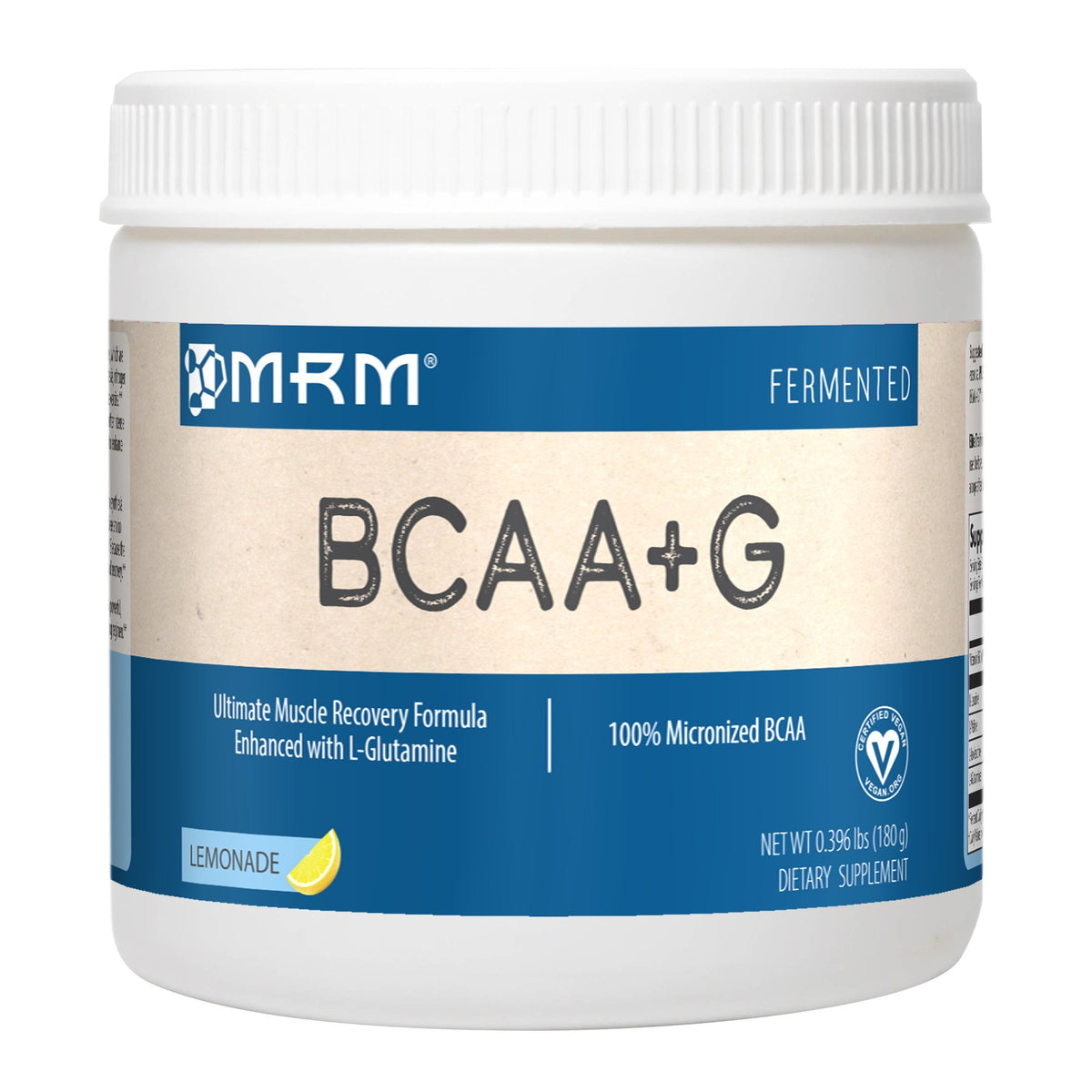 MRM BCAA + G Poudre Vegan au citron, mélange dans un verre d'eau