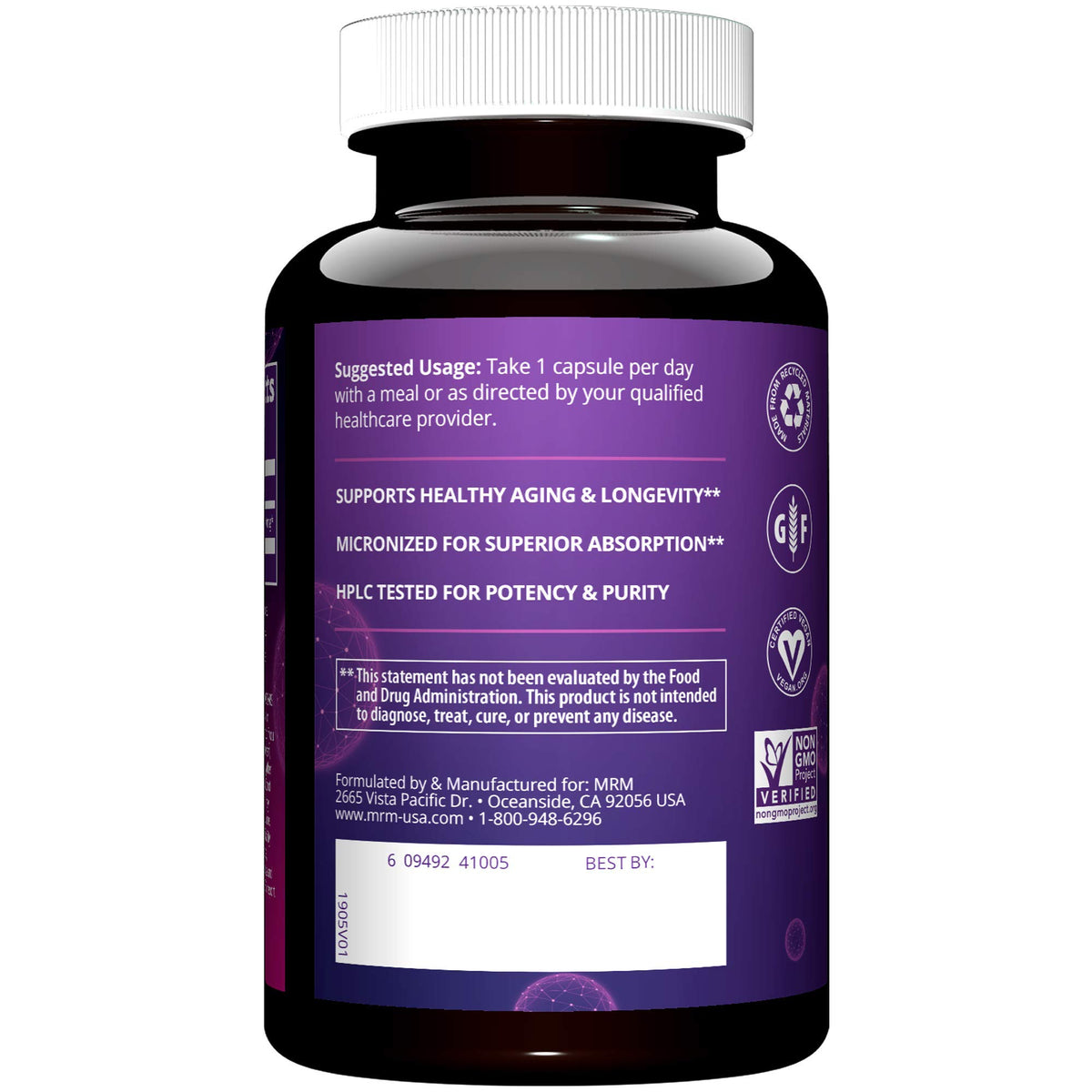 MRM DHEA 50mg capsules, vue de près sur le contenu
