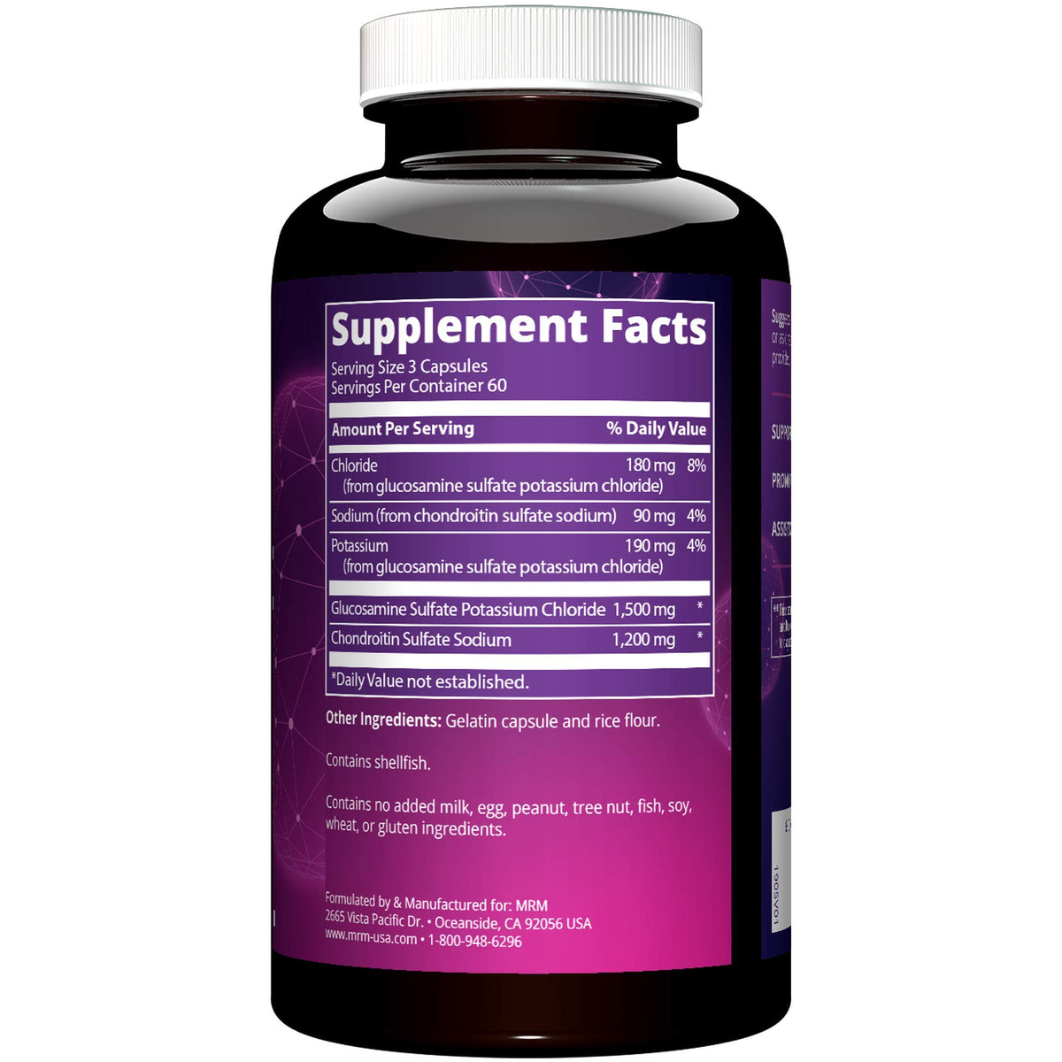 MRM Glucosamine 1500mg et Chondroïtine 1200mg vue latérale de la boîte