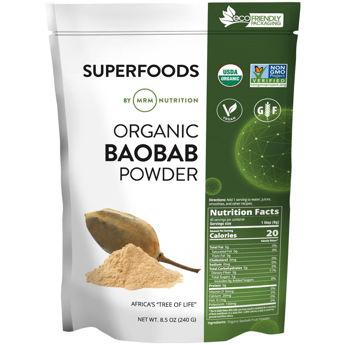MRM Poudre de Baobab Bio 40 Portions, emballage avant
