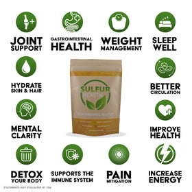 MSM organique Sulfur Health 99,9% pur sur fond blanc