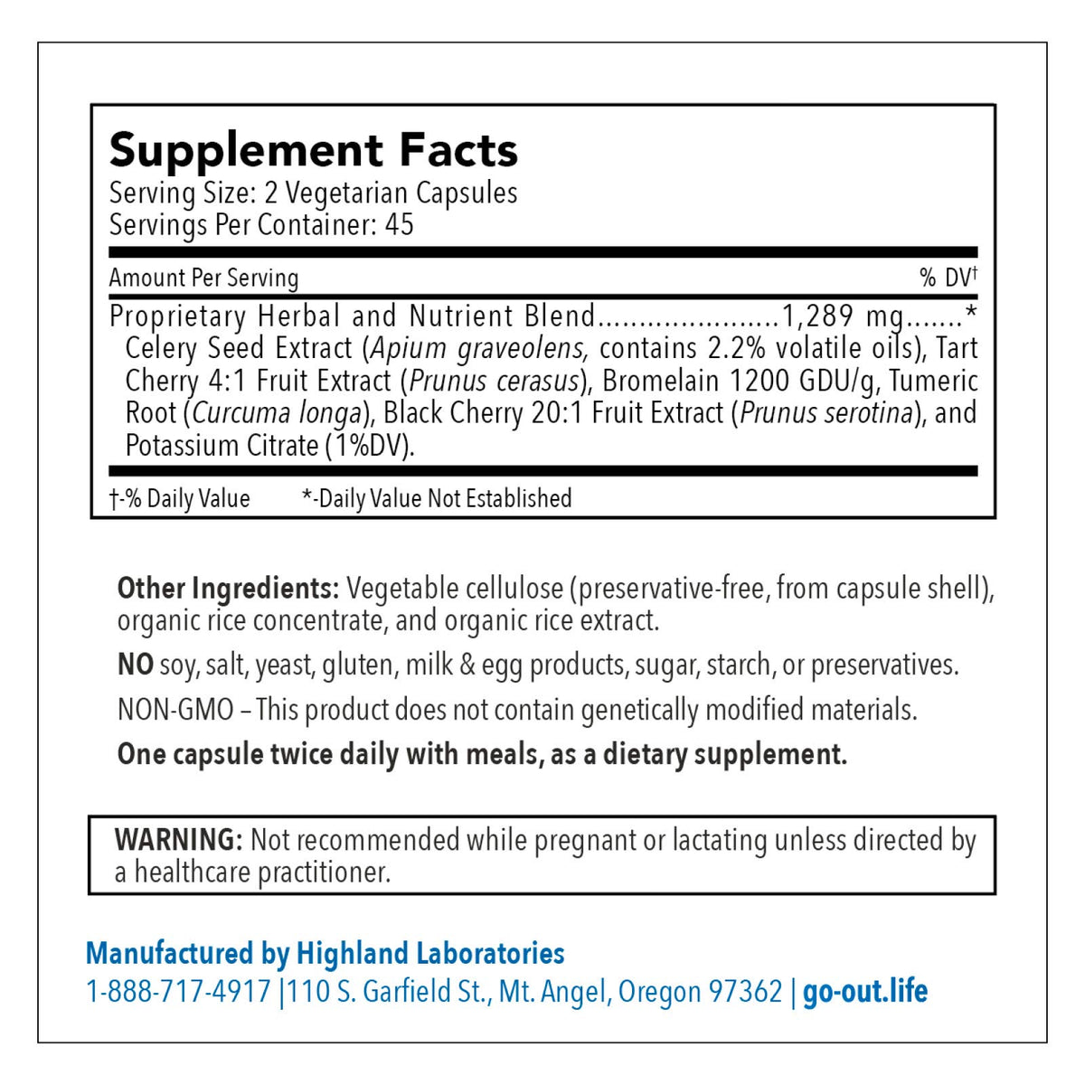 Mt. Angel Vitamins Go Out Daily Maintenance bottle with label visible