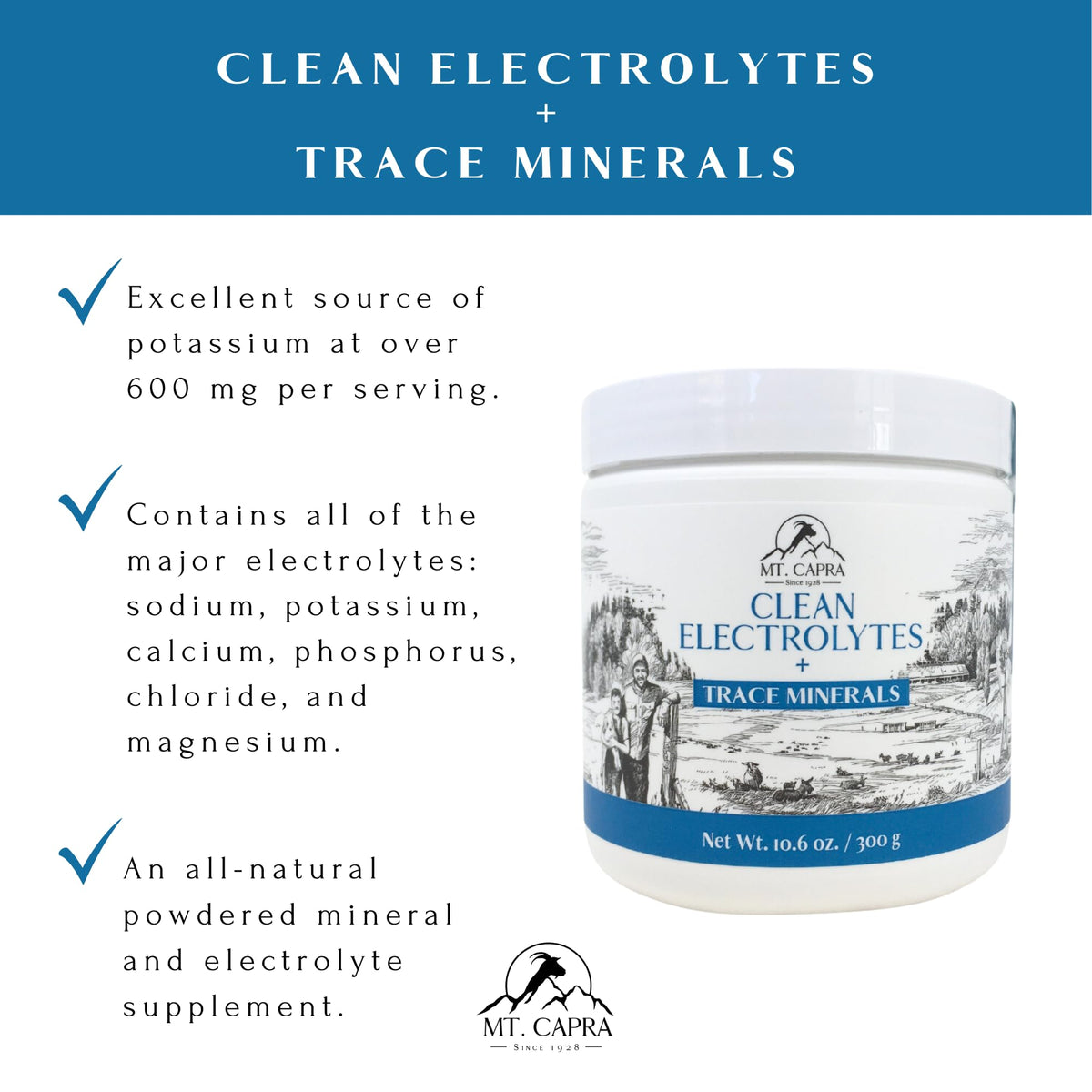 Mt. Capra Électrolytes Propres 358g avec une cuillère à mesurer