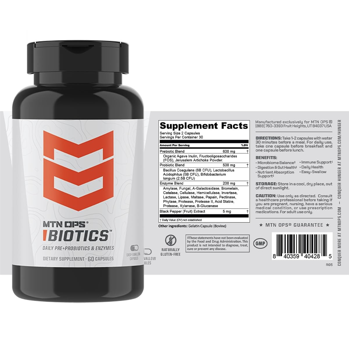 MTN OPS Biotics Complément Alimentaire 60 Capsules sur une table