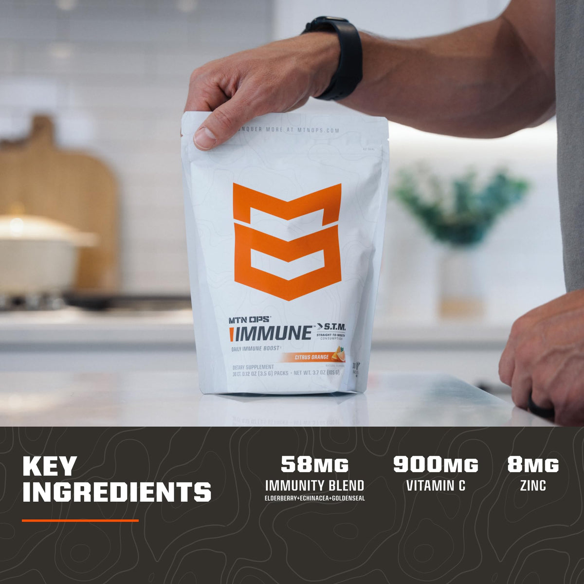MTN OPS daily wellness STM sachets dans un sac à dos