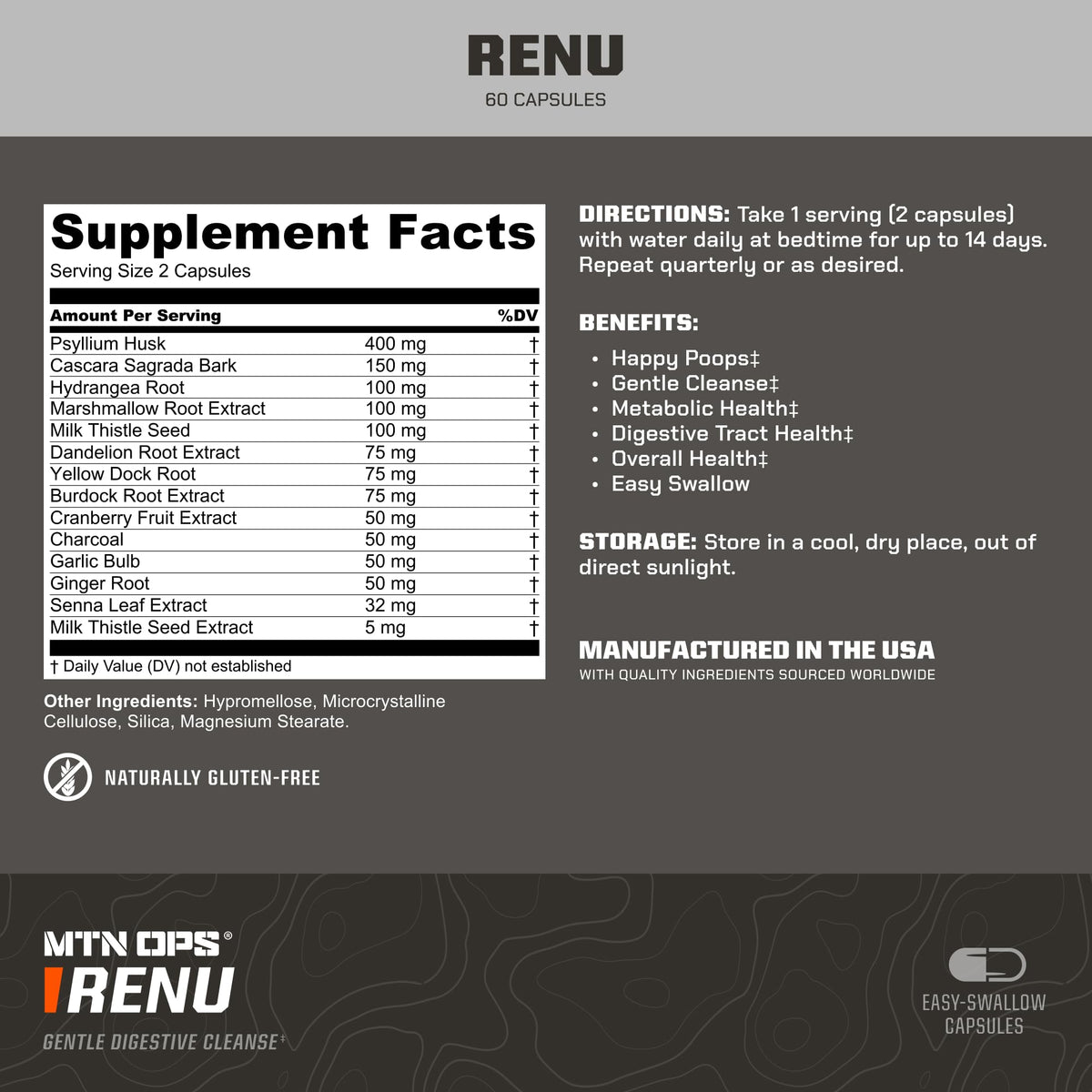MTN OPS Renu Psyllium Husk 60 Capsules - vue arrière