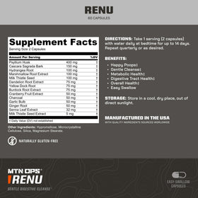 MTN OPS Renu Psyllium Husk 60 Capsules - vue arrière