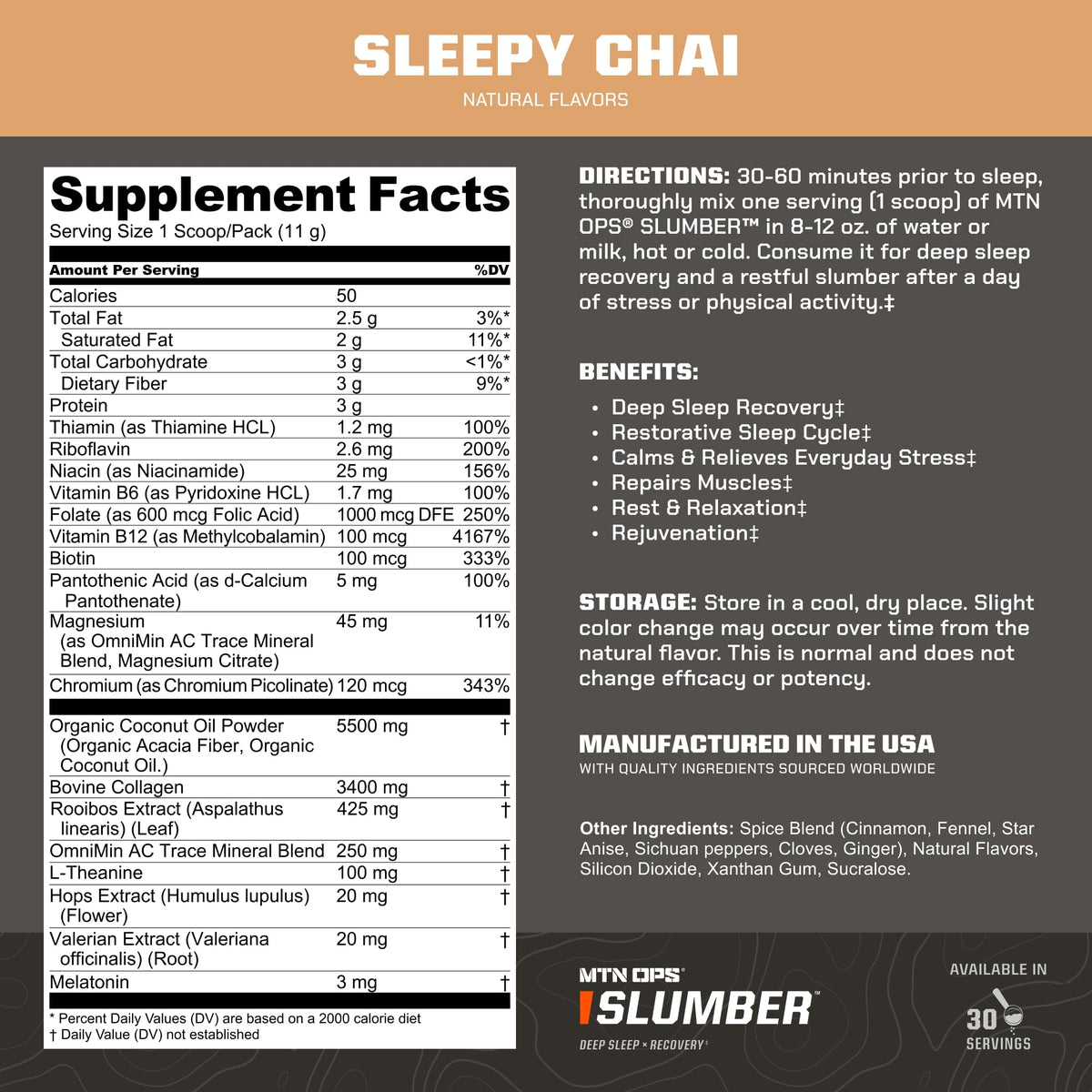 MTN OPS Slumber Poudre de Soutien au Sommeil dans un verre d'eau chaude
