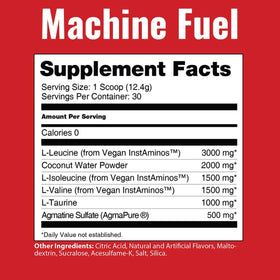 MTS Nutrition Machine Fuel packaging with nutritional information